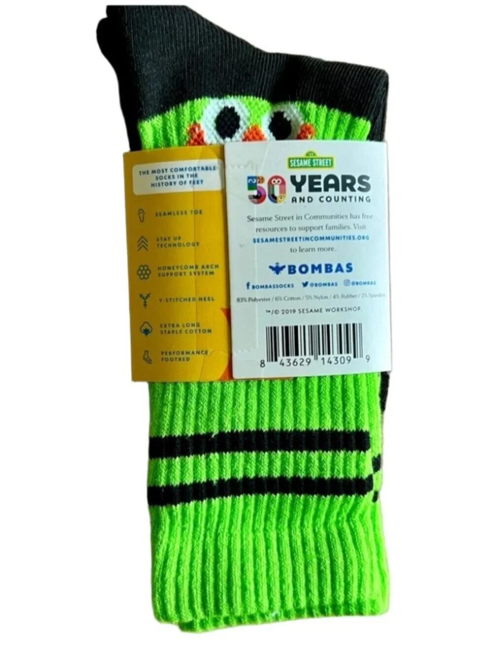 Bombas Sesame Street Oscar the Grouch Athletic Crew Socks - Small